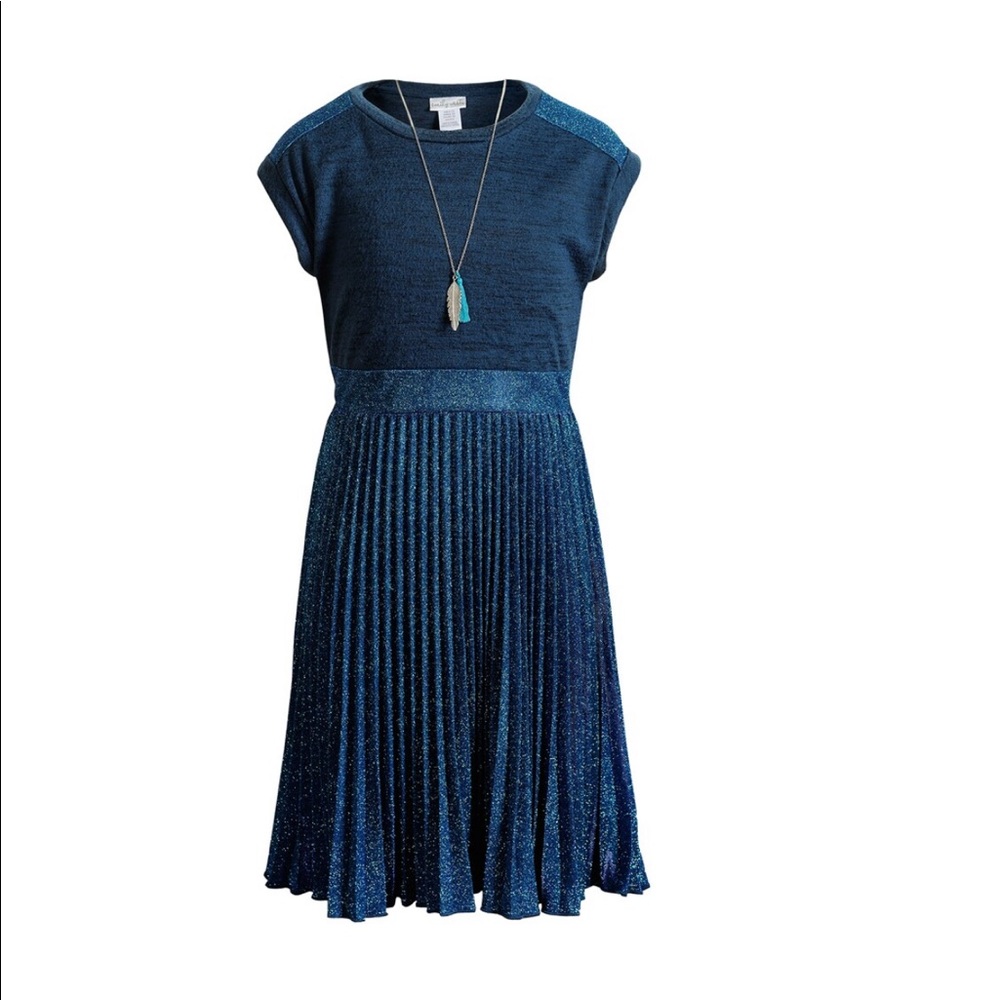 Teal Emily West Glitter Pleated Dress w/ Necklace